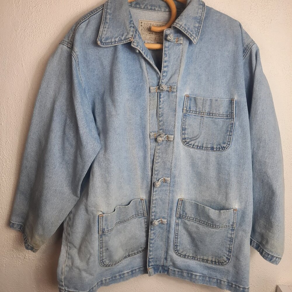 VTG Sostanza Jacket Mens Large Blue Denim Workwear Button Pockets Cotton Rancher